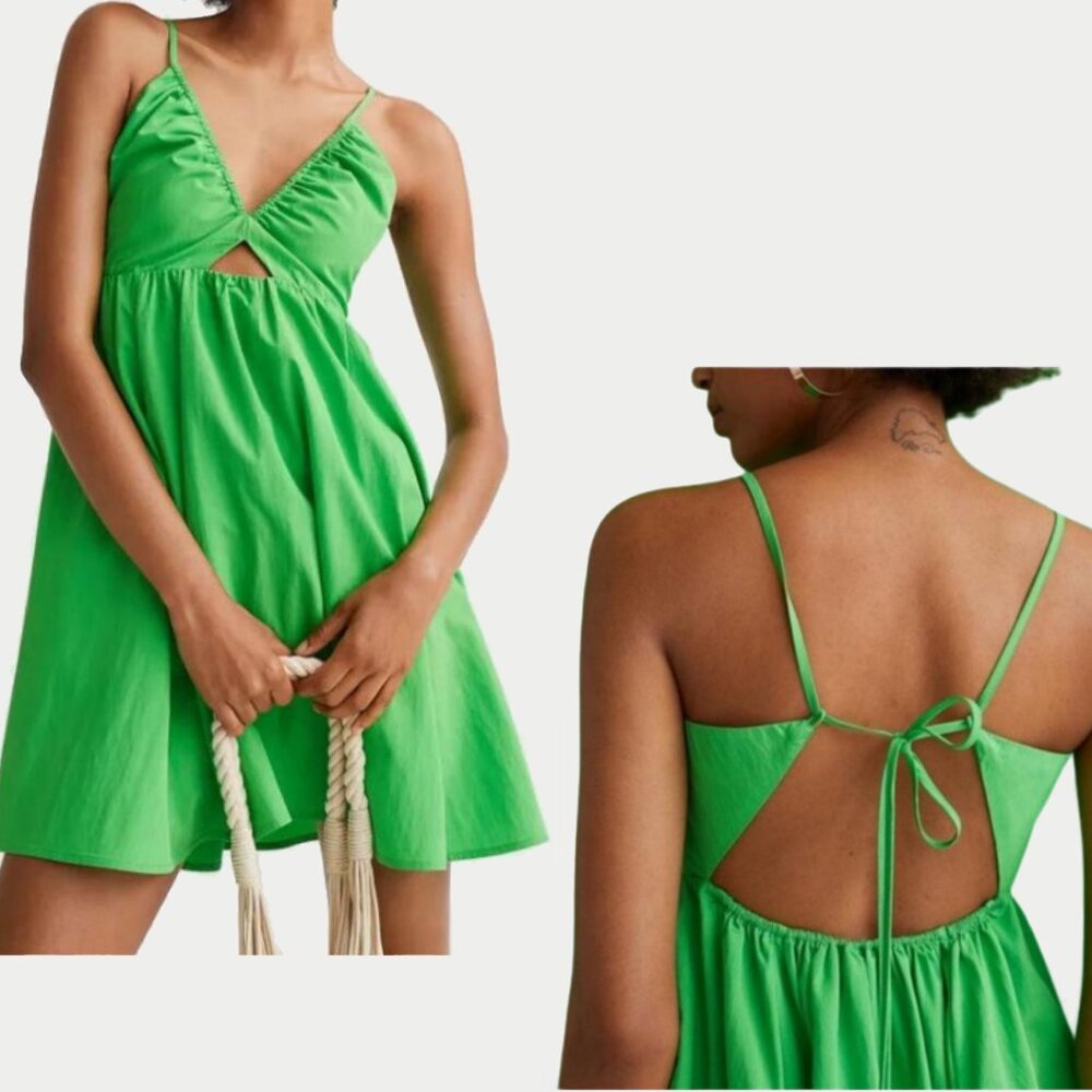 NEW H&M Cotton Blend Open Back Mini Dress, Size S